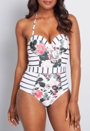 One-Piece Floral Striped Swimsuit Size Small