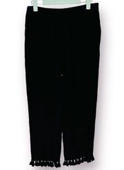 Club Monaco Tassel Trim Wide Leg Silk Ankle Pants Black 2