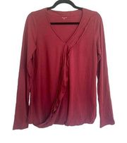 Garnet hill cotton wine collared ruffle blouse large