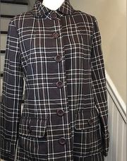 BB DAKOTA Muted Purple Tartan Plaid Single Breasted Long Wool Coat Sz M