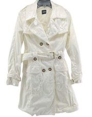 XOXO Women’s White Belted Lapel Polyester Blend Casual Spring Trench Coat