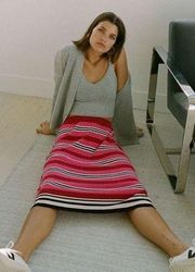 [Anthropologie] Dolan Pink Striped Dora Pleated Midi Sweater Skirt Size Large L