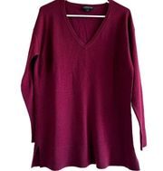 Pendleton Merino Wool Sweater Relaxed V Neck Pullover Side Slits Burgundy Red S