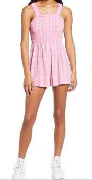 4/$25 NWT BP. Smocked Bodice Romper In Pink Geodot Plaid