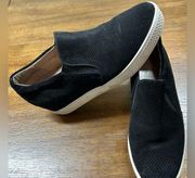 Size 7 Black Wedged Suede Leather Tennis Shoes Slip On