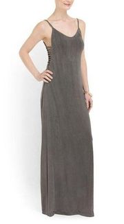 NWT Gypsy 05 Sand Gray Deep V Bamboo Side Strap Detail Maxi Dress XS $187