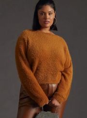 Anthropologie Pilcro Cropped Eyelash Sweater Soft Fuzzy in Honey Size XL