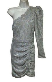 Lavish Alice Sequin One Sleeve Silver Iridescent Holo Cocktail mini Dress Size 4