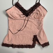 Y2k Cropped Lace Tank Top Brown And Light Pink Size Medium 