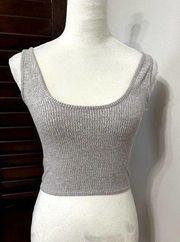 Open Edit Womens Crop Top Gray Marled Knit Sleeveless Scoop Neck Stretch S New