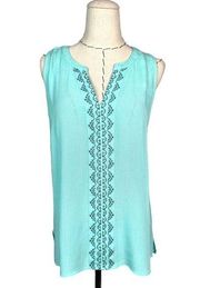 Skies Are Blue Tunic Womens Size Large Teal Sleeveless Embroidered V Neck