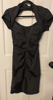 Betsy & Adam Dress Black Cap Sleeve Ruched By Linda Bernell Open Back VTG Size 8