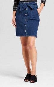 A new day Jean high waisted tie button up skirt