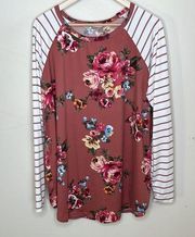 REBORN J PINK FLORAL and STRIPED LONG SLEEVES WITH ELBOW PATCHES SIZE 1XL