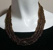 Gold Colored Multilayer Seed Beaded Necklace