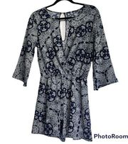 Hippie Chic Navy Paisley 3/4 bell sleeve romper Size Small