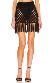 LPA Zene Fringe Mini Skirt in Black Small New Swim Cover up