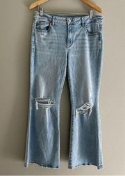 American Eagle  Light Wash Low Rise Flare Distressed Jeans Size 12 Short