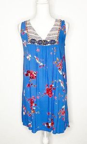 Xhilaration Multi-Print Blue Floral Sleeveless V-Neck Mini Dress Size Small