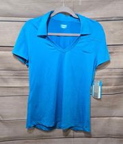 Blue V-Neck Short Sleeve Light Basic Women's Golf Polo Size Medium