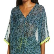 FREE PEOPLE INTIMATELY GREEN PRINT SHEER NIGHT PAJAMA TOP S