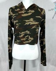 Long sleeve hooded camp crop top size large