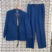 Vintage Pendleton Wool Navy Blue Blazer Slacks Pantsuit Set Size 16