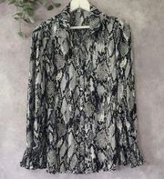 COPY - Ophelia Roe Shirt Womens XL Black Snap Button Top  Black White Snake Pri…