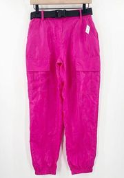 NEW LOOK Pants Size Small Swish Pink Belt Jogger Retro Pockets Athleisure Street