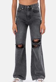 Blaine High Rise Wide Leg Distressed Jeans in Washed Black