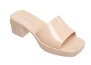 French Connection Almira Slide Sandals Size 9 Open Toe Chunky Block Heel Beige
