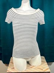 Ann Taylor black and white ribbed off shoulder top Sz M LIKE NEW!