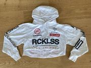 Young & Reckless Fast Track Cut off Hoodie in White and Red