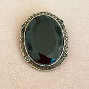 vtg facet cut black crystal gold plated frame collar pendant brooch two way