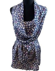 Lafayette 148 Silk Tribal Watercolor Cowl Neckline Tie Waist Blouse size 6