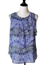 HD in Paris Anthropologie Ruffle Blouse Lightweight Blue Floral Women Size 10