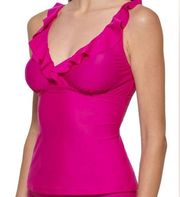 DKNY Swimwear Tankini Top Ruffle Neckline UPF/SPF Protection Women's 2X XXL Pink