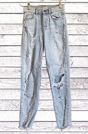 Pull & Bear Kaya Distressed Light Wash High Rise Jeans Women's SZ EU 32/0