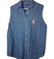 Vintage Y2K Hard Rock Cafe Sleeveless Denim Shirt Sz XL Button Front Orlando