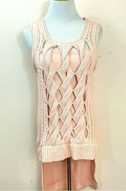 Venus Blush Pink Cotton Chunky Knit Hi Low Sleeveless Sweater Top S