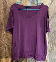 french laundry womens solid purple short sleeve blouse top crochet trim