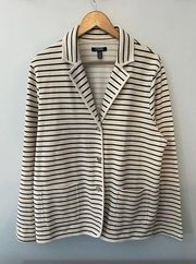 Chaps Women's 3 Button Nautical Knit Jacket Cream Navy Stripes Plus Size XXL