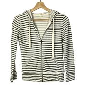 Caslon Petite White & Blue Stripe Full Zip Hoodie Sweatshirt XSP