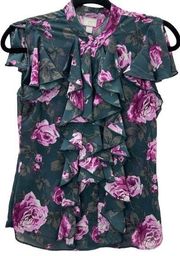 Converse One Star Large Floral Button Sleeveless Thin Blouse Ruffles