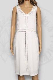 Philosophy V-Neck Gold Studded White Ivory Sheath Dress Knee Length Size S