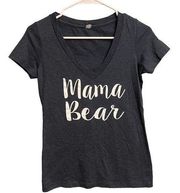 Super Soft Mama Bear Dark Gray White Short Sleeve V-Neck T Shirt Size Small