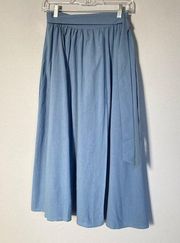 Commense Skirt Full Gathered Waist Self Ties Boho Preppy Classic Maxi Midi XS