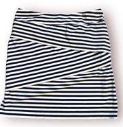 Nicola Tiered CATALINA Skirt Sz L Stretch Striped White Navy Blue