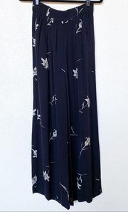 Halogen Black Floral Pattern Wide Leg Pants Size Small