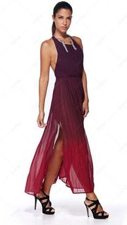 Zaful Purple Pink Ombre Sleeveless Halter Maxi Side Slit Dress Womens Size Small